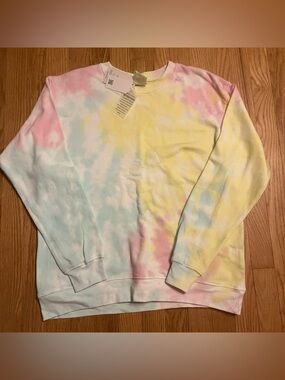 Dreamsicle Women’s Pastel Tie-Dye Crewneck Sweatshirt - Sweet Confetti - Small
